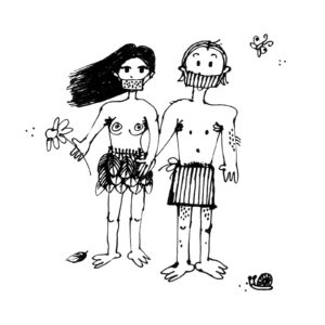 Adam und Eva, Comic Zeichnung, Masken
