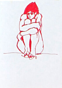 Zeichnung Skizze Frau kauernd